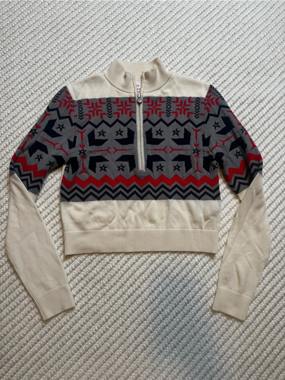Perfect Moment Nordic Half Zip Sweater in Snow White Cream Merino Wool Small